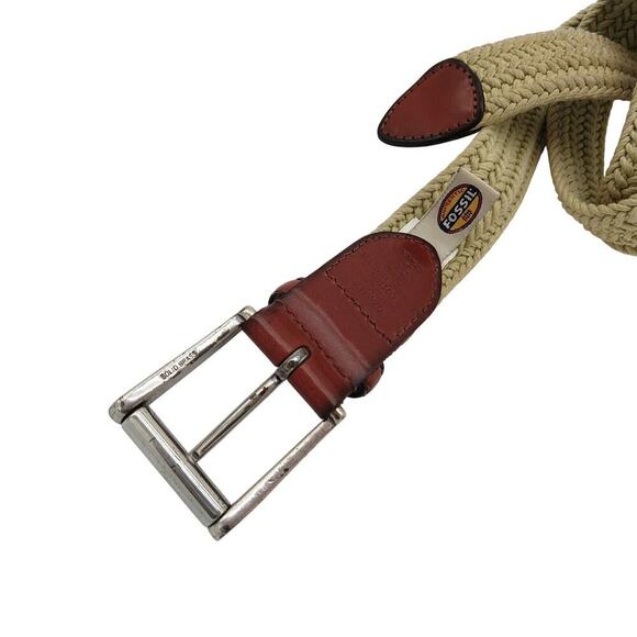 Fossil Vintage 90s Y2k Tan Woven Belt One Size Preppy Boho Womens Mens - Picture 3 of 4